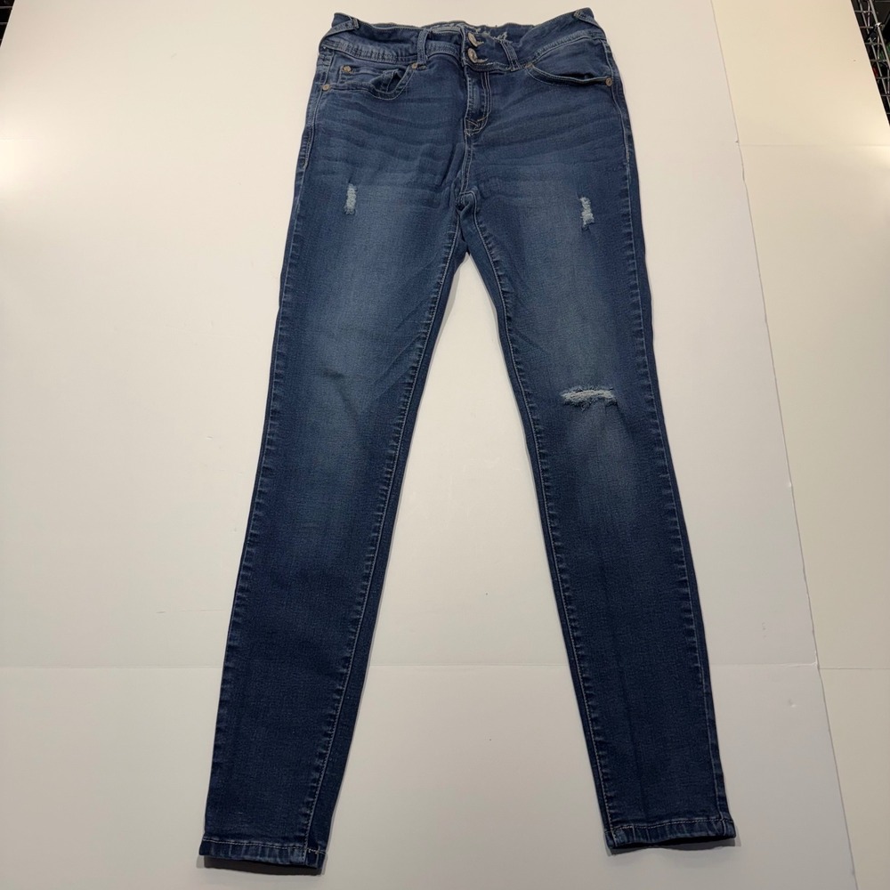 WallFlower Luscious Curvy Skinny Jeans Size 11 Blue Distressed Denim Stretch